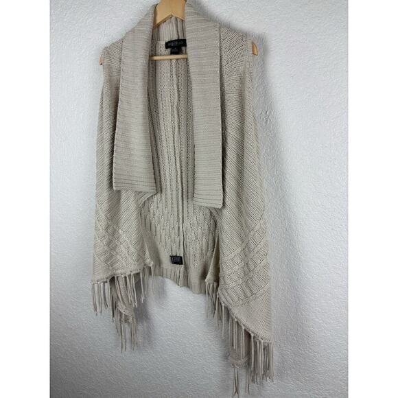 August Silk Womens Shrug Cardigan Small Beige Fringe Western Grandma MINOR FLAW - Picture 6 of 13